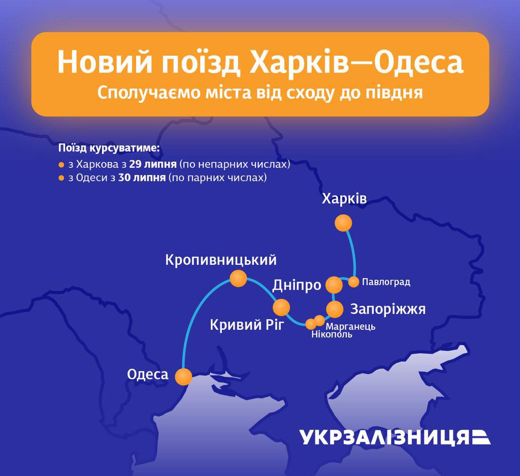 Укрзалізниця призначає новий потяг «Харків – Одеса»