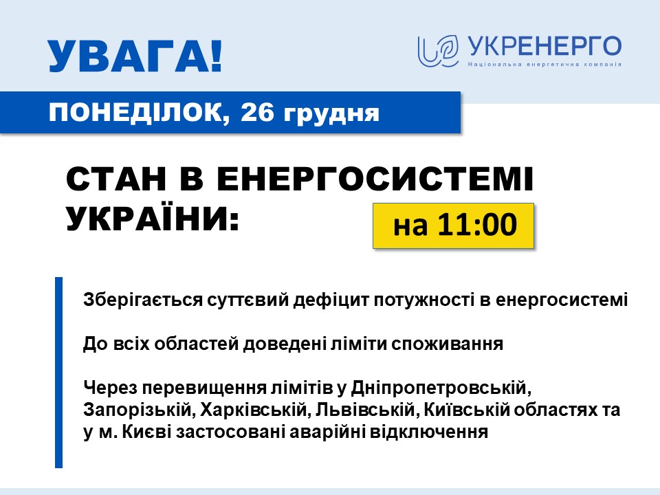 Аварійні відключення введені у Харківській та ще чотирьох областях