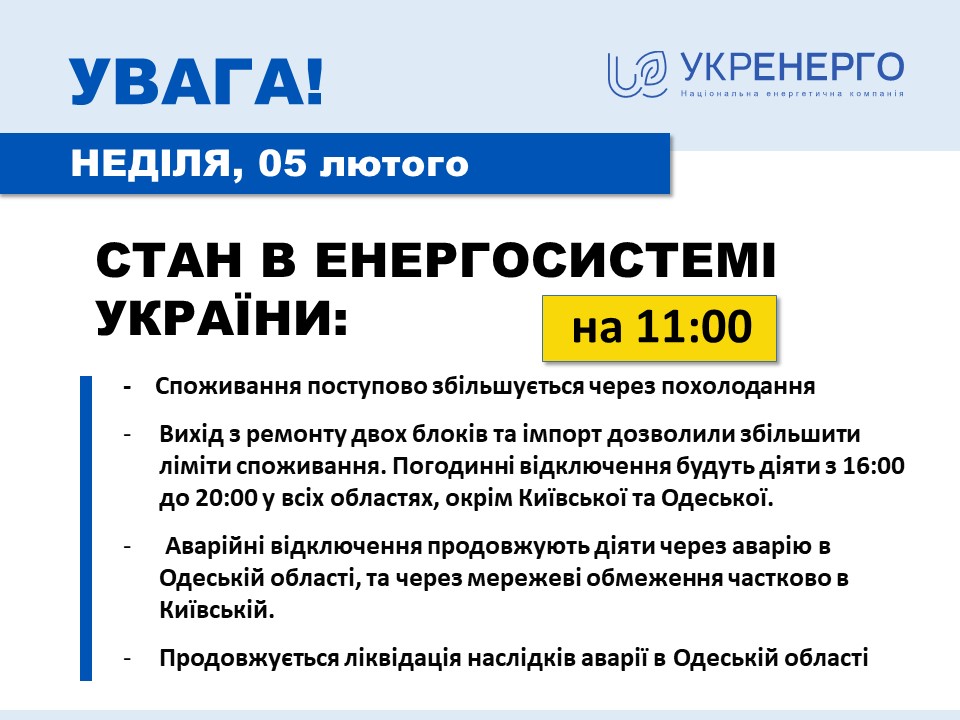 Харків: обмеження споживання електроенергії будуть діяти лише на період з 16:00 до 20:00 – Укренерго